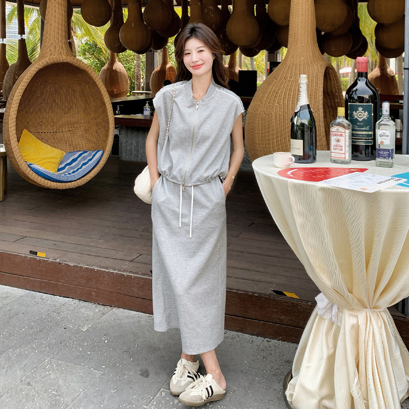 灰色盐甜系穿搭休闲背心套装裙女夏季新款显瘦半身裙两件套连衣裙,女装套装/套裙,浙宝099