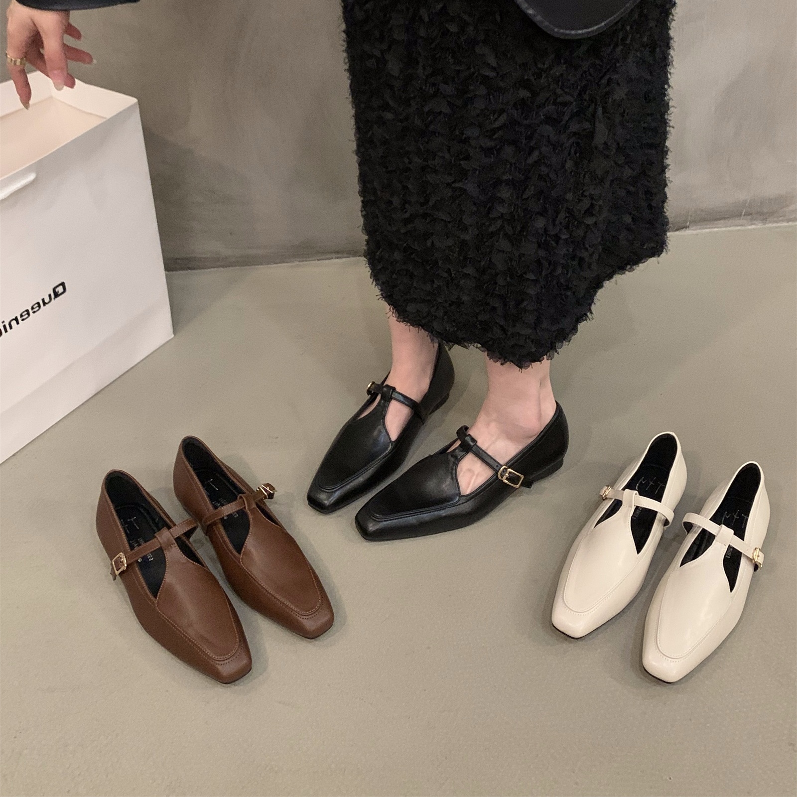 【香港代购正品ITANUG】平底黑色乐福单鞋女秋季法式玛丽珍小皮鞋