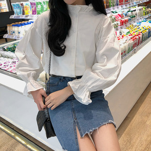 木耳花边领衬衫女学生韩范宽松灯笼长袖衬衣上衣春季新款韩版chic