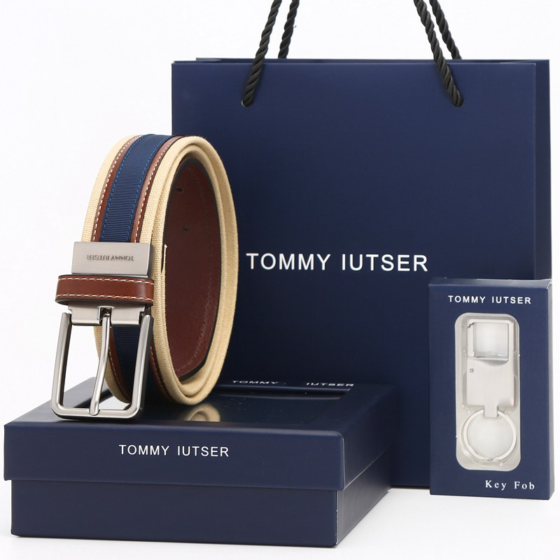 TOMMY IUTSER皮带男真皮休闲帆布腰带针扣青年牛仔裤高尔夫裤腰带