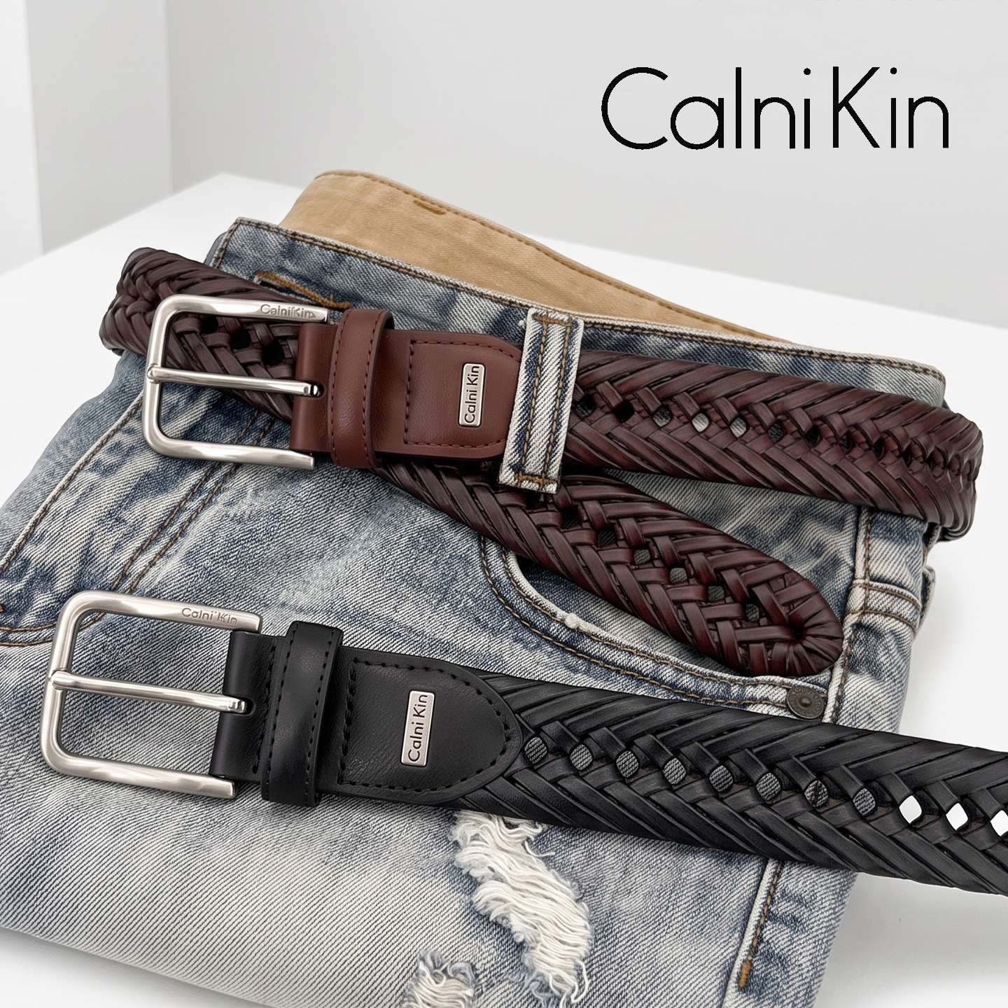 CalniKin皮带男真皮名牌编织腰带
