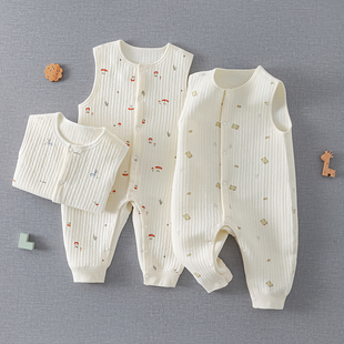 婴儿背带裤春秋款三层夹棉早秋裤子男女宝宝幼儿秋冬保暖空气棉