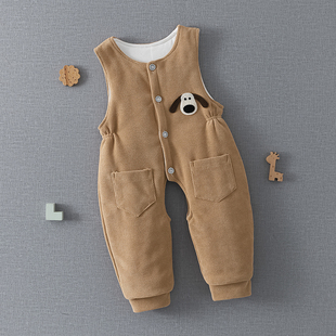 开裆裤 宝宝夹棉薄棉保暖背带裤 外穿婴儿纯棉冬装 秋冬季 子 幼儿棉裤