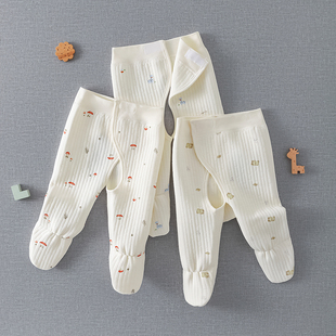 婴儿连脚裤子新生开裆裤男女宝宝分体初生纯棉秋冬季三层保暖长裤