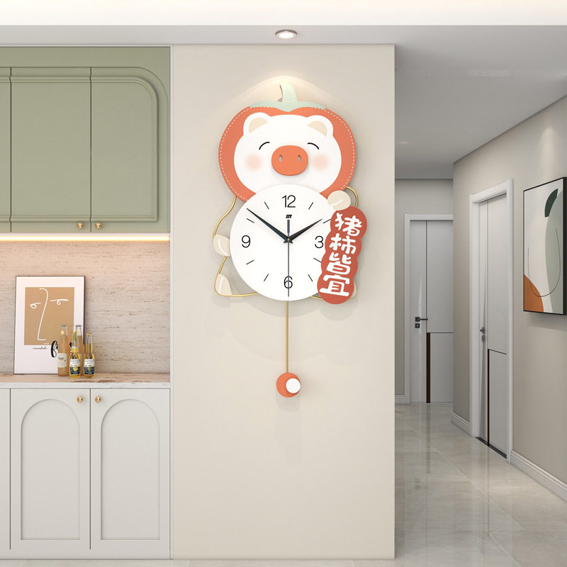 卡通创意猪挂钟现简约家用背景装饰钟表客厅艺术时钟挂墙静音挂表