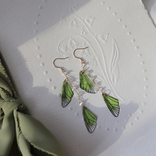 Ameow 耳饰绿色精灵925银钩送闺蜜 森系蝴蝶翅膀耳环超仙灵动长款