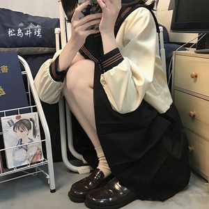 松岛井理 日系正统JK制服茶三本软妹服女学生装百褶裙校服水手服