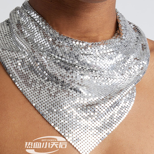 波光粼粼小鳞片领巾造型银色辣妹穿搭金属配件项链可调节NECKLACE