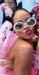 椭圆形满钻太阳眼镜墨镜街拍走秀造型女团综艺明星 RIHANNA同款