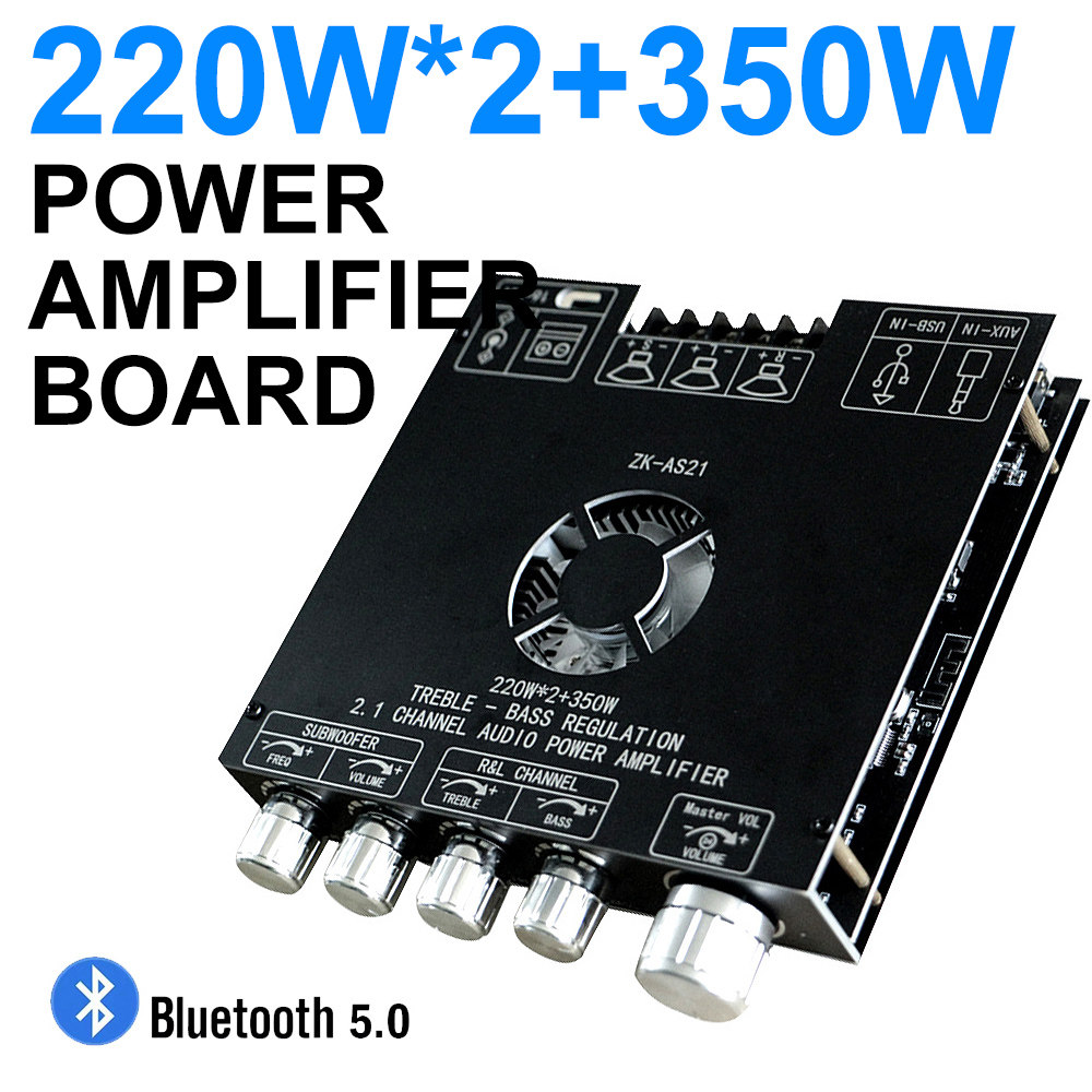 ZK-AS21 220W*2+350W数字蓝牙功放板模块 2.1声道TPA3255 USB/AUX