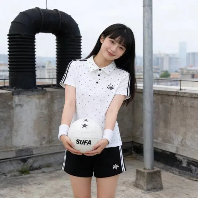 青春活力少女风短袖polo衫T恤上衣女短袖短裤休闲运动制服套装女
