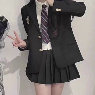 新款 原创jk制服套装 春秋季 外套正版 学院风黑色西服三件套裙女 西装
