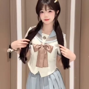 女中间服短袖 狐兔JK原创抹茶白巧日系水手服套装 JK制服甜美学院风
