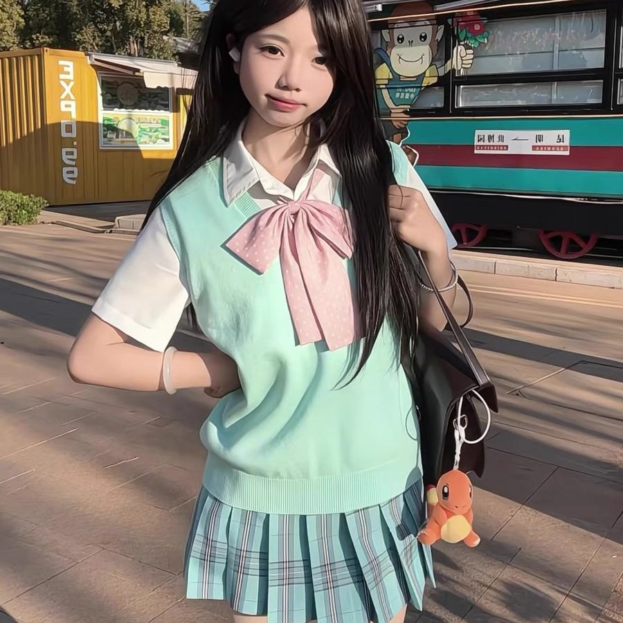 百褶裙短裙马甲背心叠穿套装女