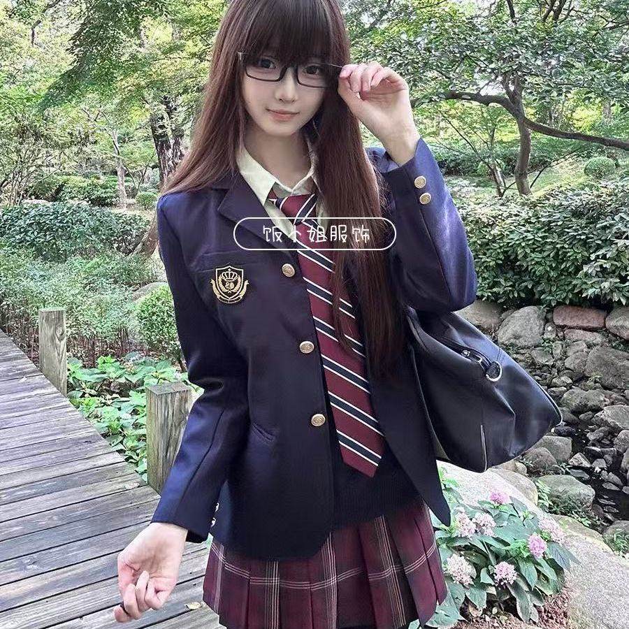 jk制服校供感绀色西装外套收腰