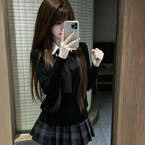 秋冬日系JK制服显瘦毛衣套装
