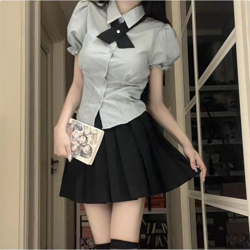 收腰衬衫女夏季学院风泰式上衣