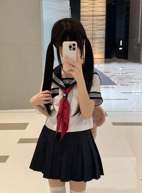 jk水手服白绀三本学院风原创日系校供感女制服套装基础款百褶裙