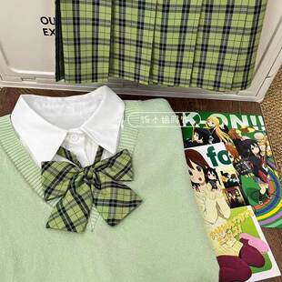 小青梅/日系JK制服针织衫日系小清新套装抹茶马甲背心jk格裙套装