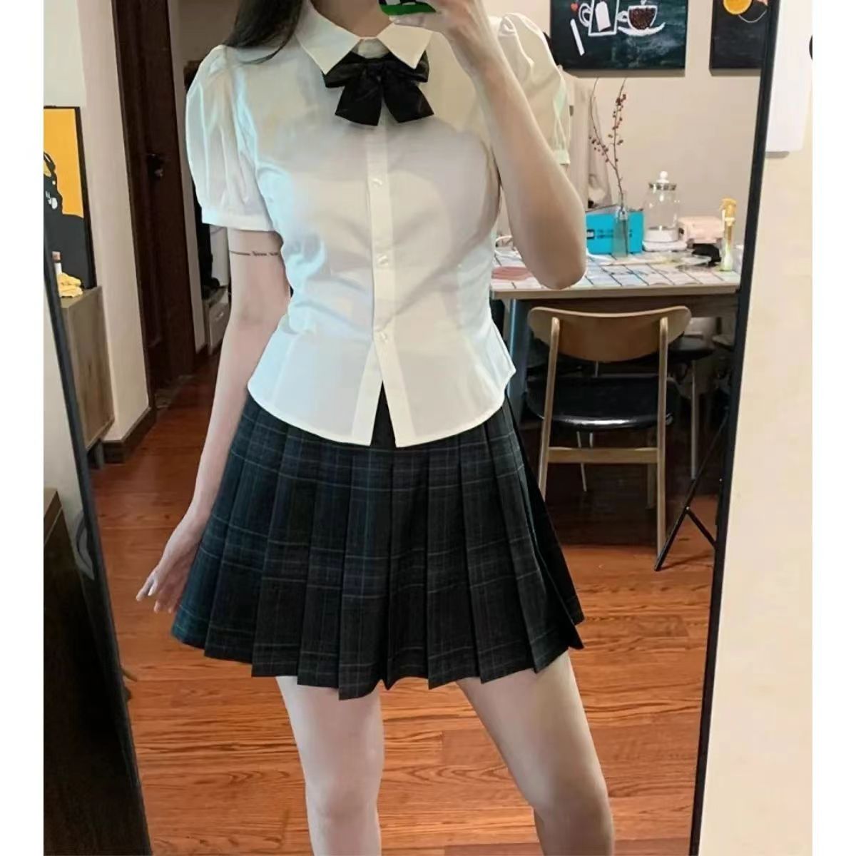 收腰学院风衬衫百褶裙套装潮