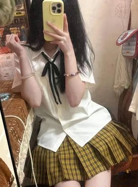 夏季日系JK向日葵格裙衬衫套装