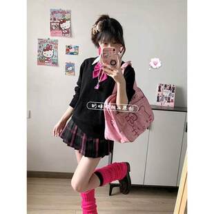 水济中/原创JK黑色毛衣套装V领套头班服刺绣长袖针织衫秋冬校供感