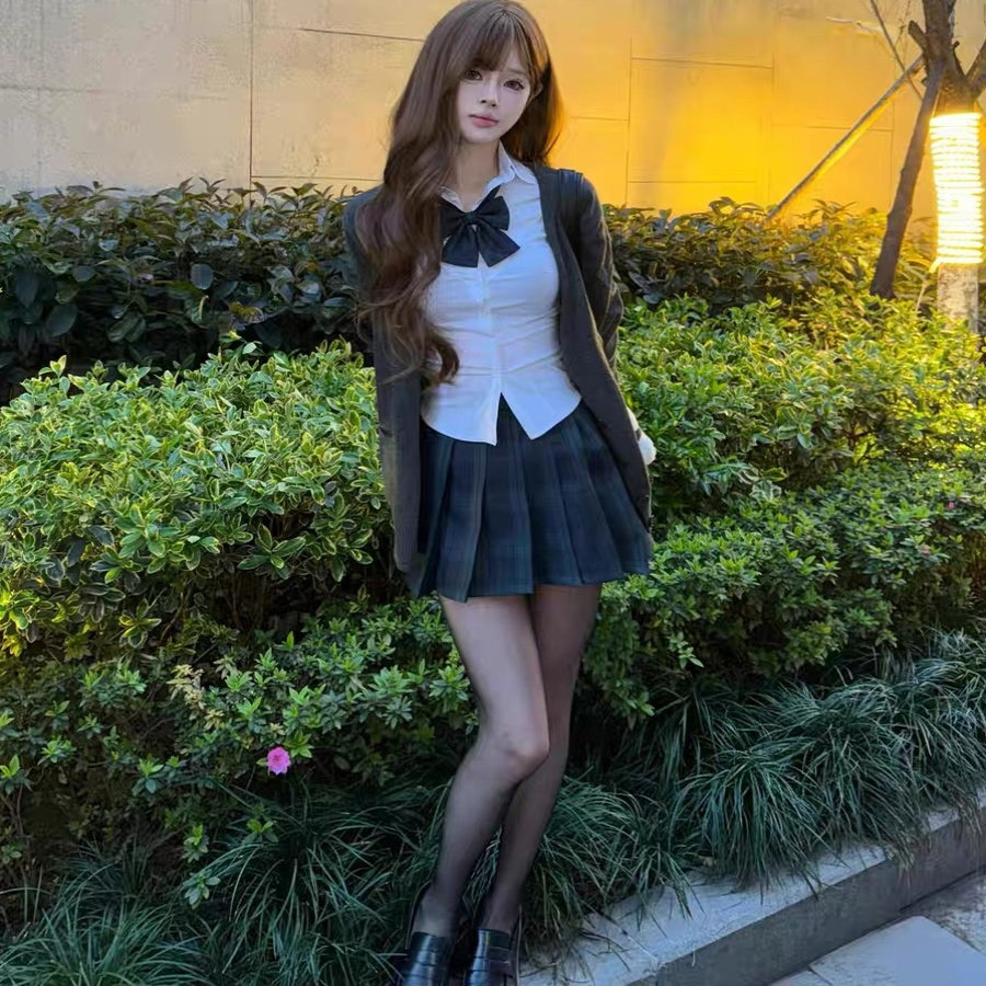 辣妹上衣针织毛衣开衫百褶裙套装