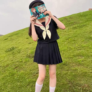 知半城原创jk制服套装正版日系中间服基础款绀色水手服百褶短裙女