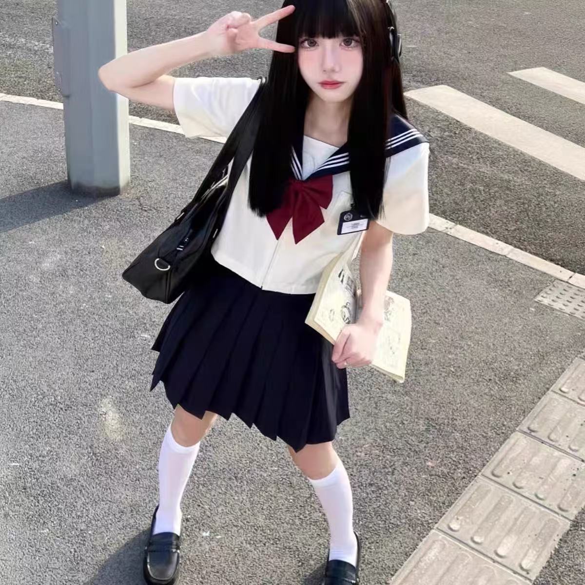 绀三本绀色三本水手服jk制服套装