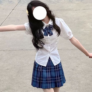 辣妹纯欲显瘦收腰衬衫 设计感夏 短袖 女JK制服学院风绑带上衣泡泡袖