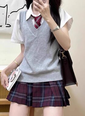 浅灰色jk毛衣马甲女日系学院风