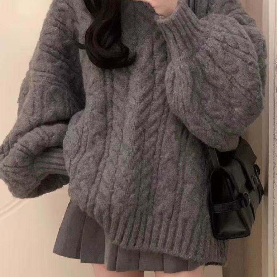 慵懒风复古针织衫软糯加厚麻花宽松毛衣潮女学生秋冬新款韩系保暖