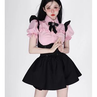 大码微胖减龄纯欲辣妹裙子套装女夏季胖MM梨形身材遮肉显瘦两件套