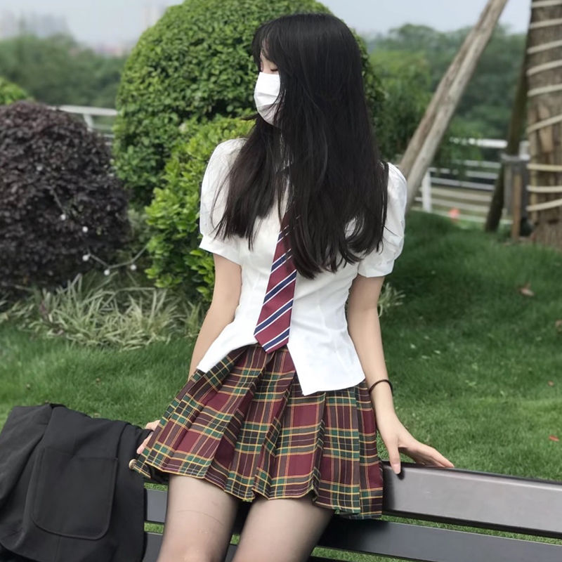 泡泡袖绑带收腰衬衫女日系学姐