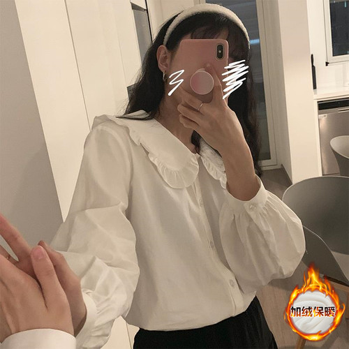娃娃领甜美减龄加绒加厚打底衬衣