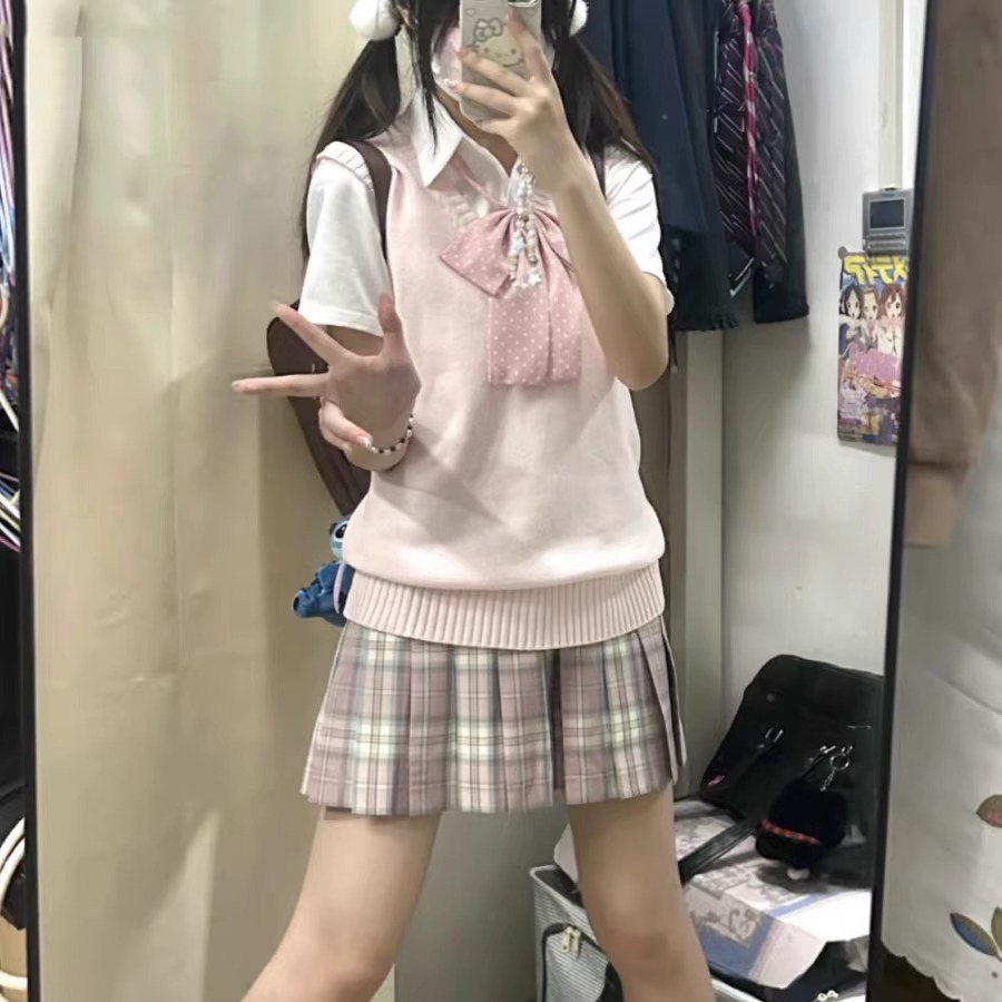 校供叠穿套头马甲针织背心套装