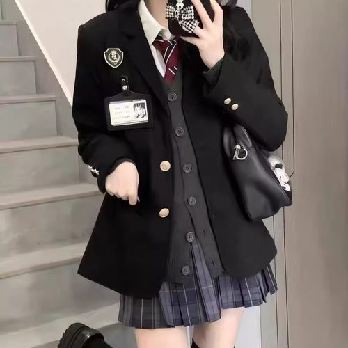 学院风黑色西装jk制服套装裙女