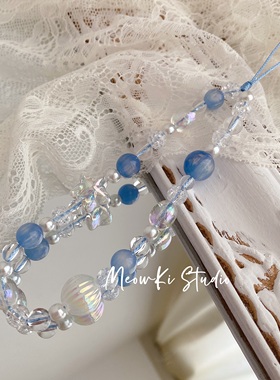 星海*原创蓝色串珠手机挂绳diy挂件公交卡ccd相机挂链手腕手机链