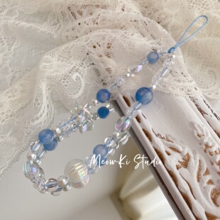 星海*原创蓝色串珠手机挂绳diy挂件公交卡ccd相机挂链手腕手机链