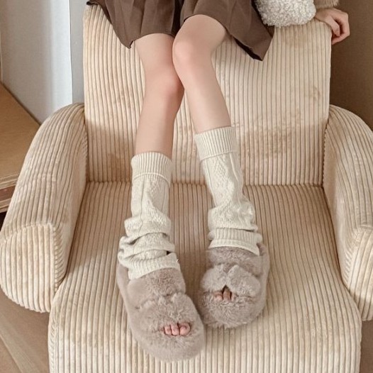 芭蕾风白色竖条针织堆堆袜套女秋冬季纯色日系jk踩脚小腿袜腿套