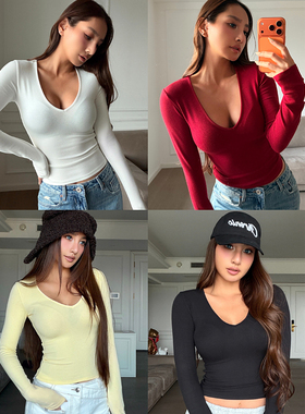 丸丸maruco 巨好穿显身材“柔肤保暖”美碧雅打底衫大V领显瘦长袖