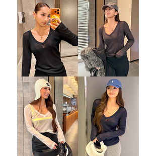 叠穿打底衫～超绝透肤感！莱赛尔性感大V领透视显瘦针织衫