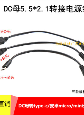 通用5V9V12VDC5.5*2.1mm母转type-c/安卓micro/USB mini公充电线