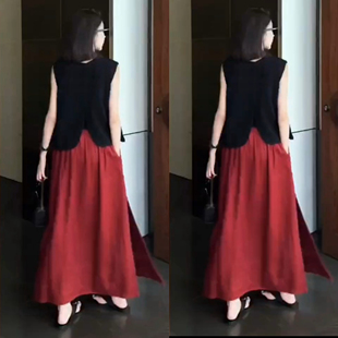女士宽松显瘦无袖 2025夏季 套装 新款 背心半身裙两件套潮流网红 时尚