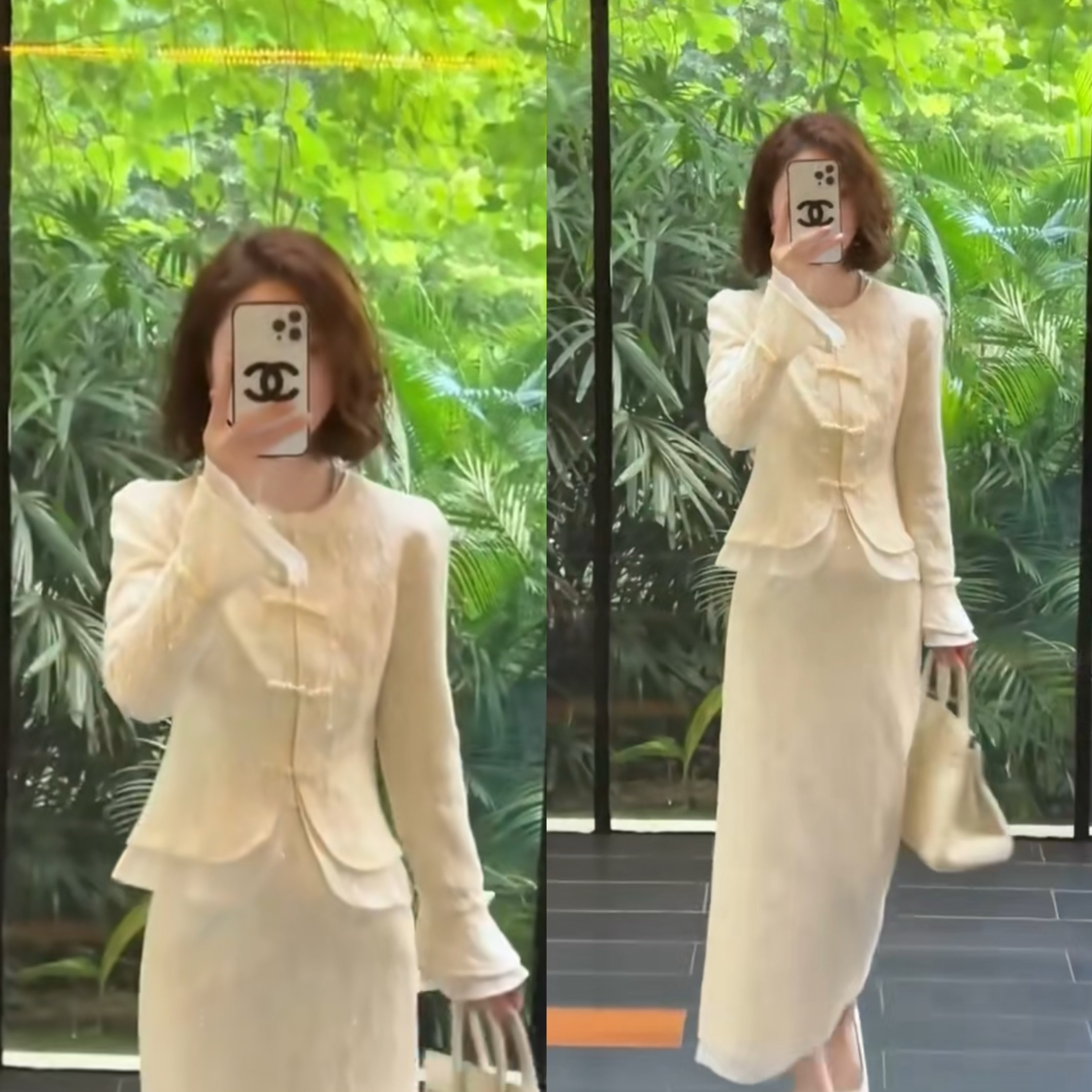 时尚气质名媛套装裙2025春季新款纯色重工亮闪国风盘扣外套半身裙