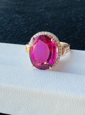 7.42ct粉红色碧玺帕帕拉恰色椭圆形精切玻璃筒颜色独特钻0.402ct