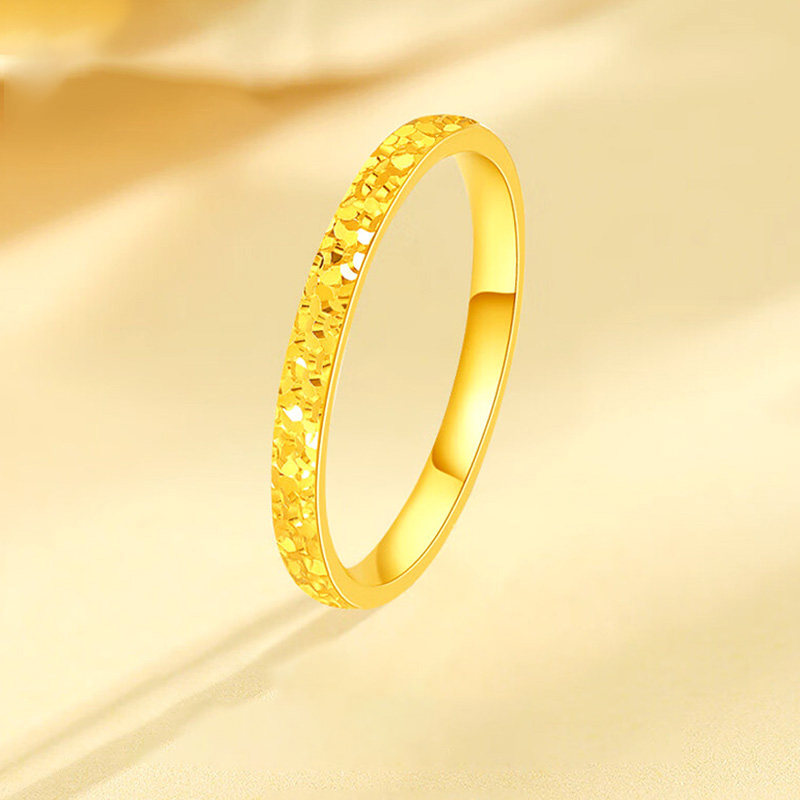 黄金碎碎冰黄金戒指2024新款素圈金包银指环送女友生日礼物