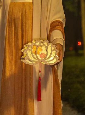 新年灯笼古风木质莲花灯新春节DIY花草纸灯笼儿童手工制作材料包