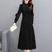 黑色长袖 裙子高端小黑裙加绒打底长裙女秋冬季 连衣裙2025冬装 新款