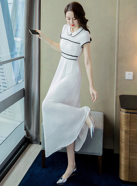 职业衬衫连衣裙修身显瘦小清新衬衣裙子女夏2026新款白色雪纺长裙